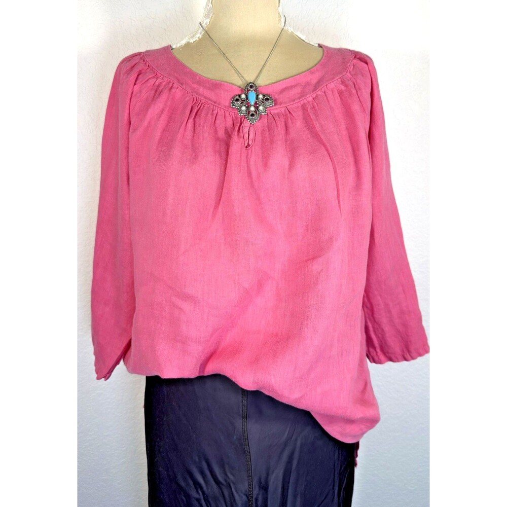 Match Point USA Pink 100% Linen Tunic Top Womens XL Lagenlook Boho Coastal